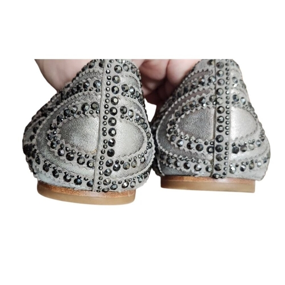 Badgley Mischka Gunmetal Gigi Crystal Platinum Pointed Toe Ballet Flats Shoes 9 - Picture 10 of 15